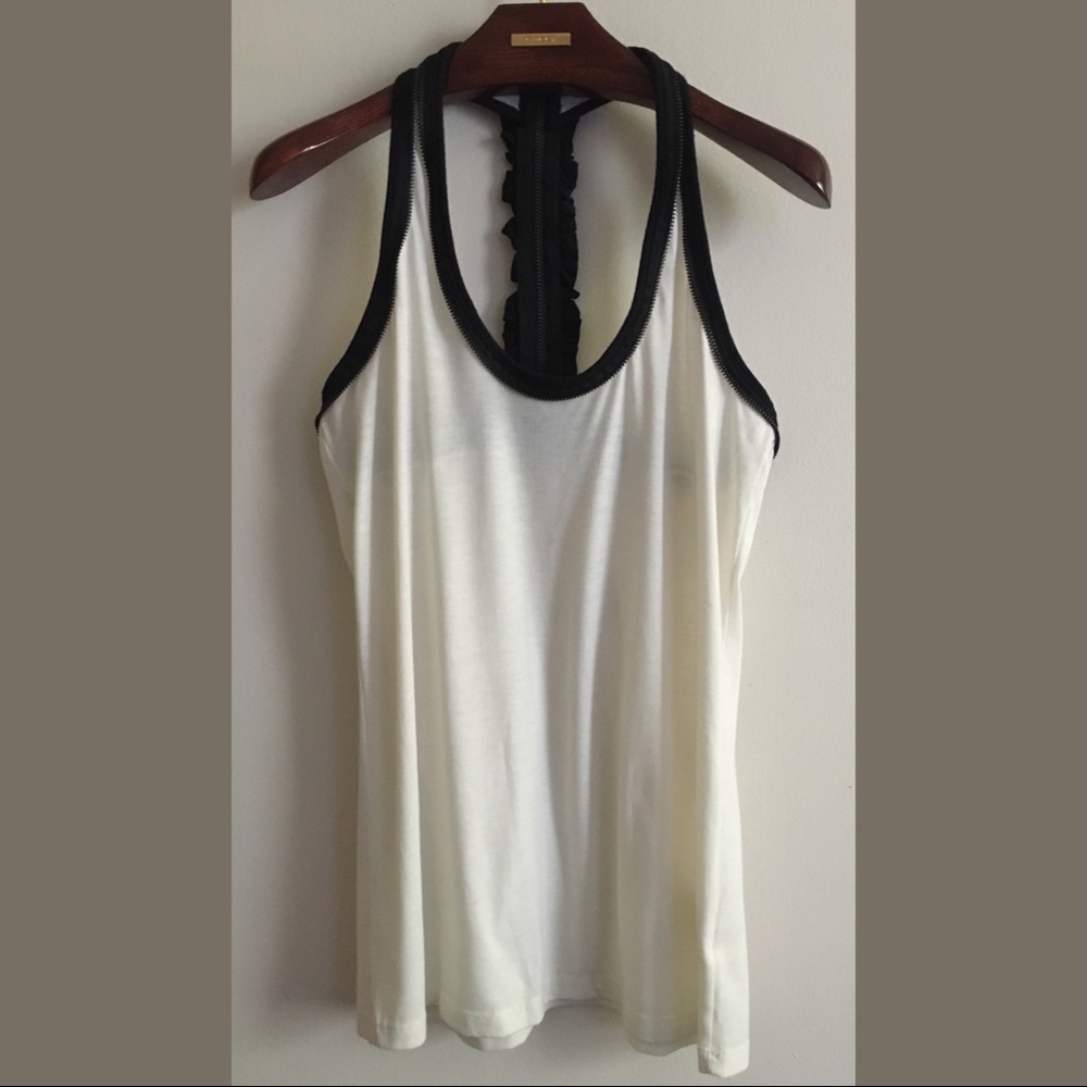 Zip Up Razorback Minimal Black & White Tank Top